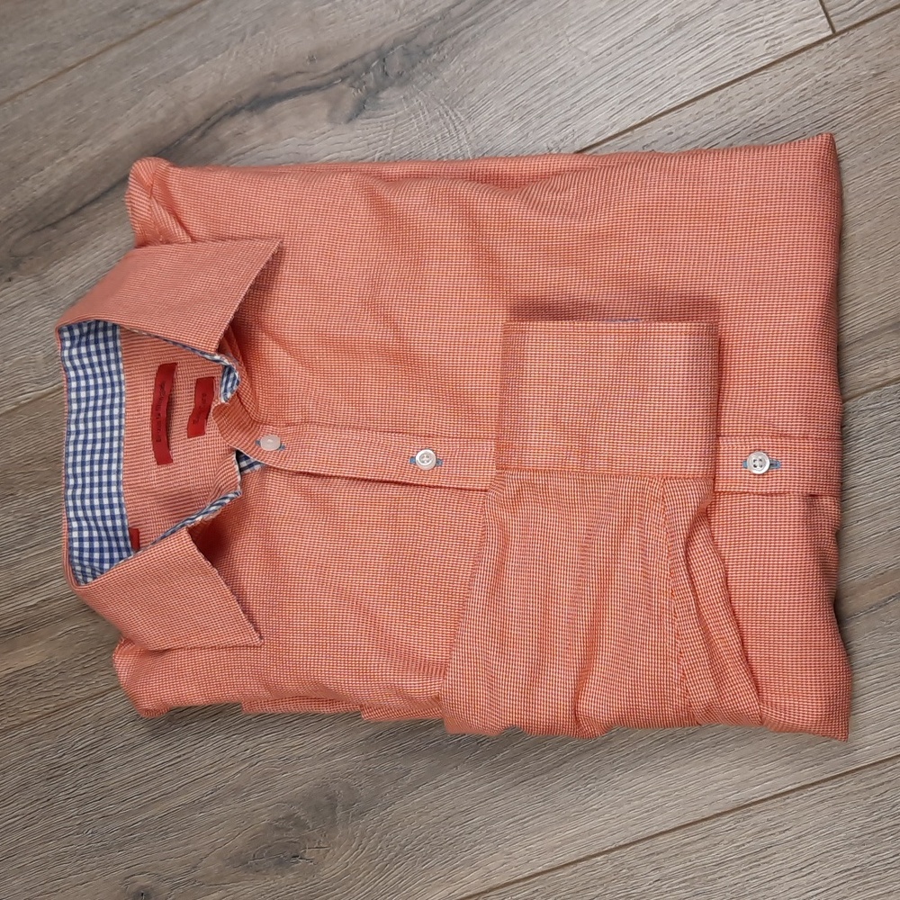 Bruun & Stengade orange & white button down dress shirt, size 16 neck.